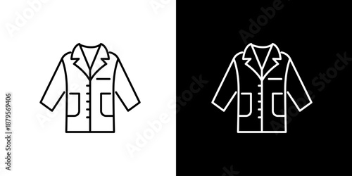 Minimalist line art icon of a professional lab coat, symbolizing medical, scientific research, and healthcare professions. Essential uniform for doctors, scientists, and laboratory personnel