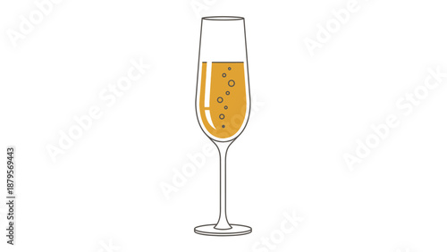 Elegant Champagne Flute with Sparkling Golden Liquid.