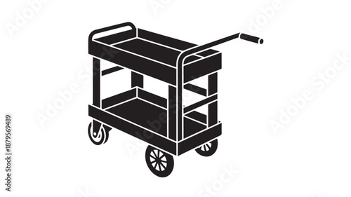 Black And White Vector Illustration Of Service Trolley For Hotel Or Restaurant Use