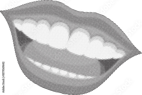 Vintage Halftone Style Smiling Lips for Retro Pop Art