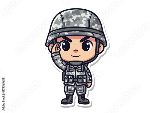 Cartoon soldier in camouflage gear.