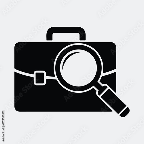 Silhouette brief case with magnifying glass business search icon vector illustration
