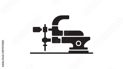 Black Vector Illustration Of Bench Lathe Machine For Industrial Manufacturing And Engineering Concept