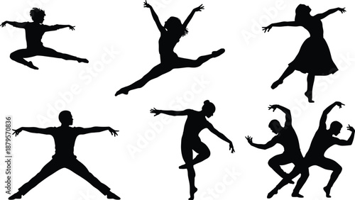 dance, dancer, silhouette, ballet, contemporary, movement, performance, choreography, pose, motion, artistic, elegance, flexibility, energy, rhythm, expression, studio, isolated, black, white