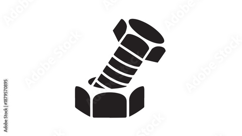 Black And White Vector Illustration Of Screw And Nut For Industrial And Hardware Concepts