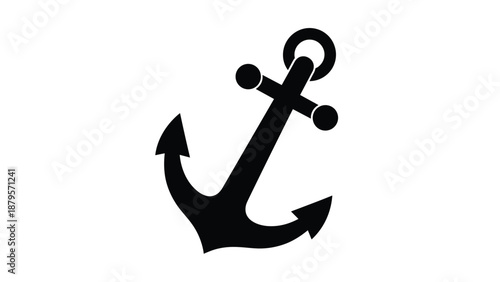 Classic black silhouette of a nautical ship anchor representing maritime heritage, ocean travel, and naval strength on a plain white background.