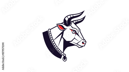 Artistic profile of a bull head with sharp geometric lines and a decorative necklace representing strength, determination, and the Taurus zodiac.