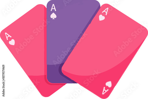 Three Aces fanned out with pink and purple cards, highlighting game symbols
