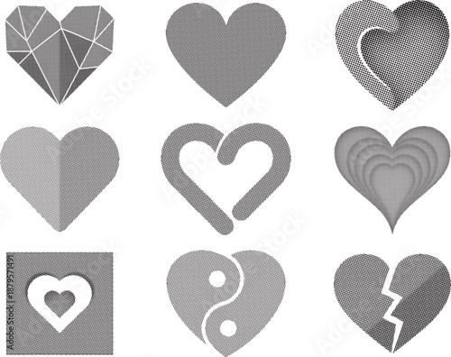 Heart Icon Set Halftone Vector for Branding Design