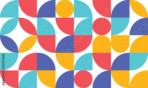 Vibrant Retro Geometric Semi-Circle Pattern Background – Bold Multicolor Orange Blue Red Yellow Abstract Vector.