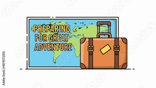Suitcase and world map illustration ready for a journey