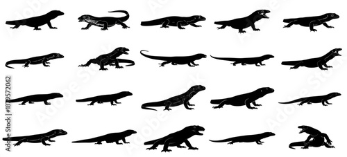 shadows of the primeval dynamic silhouettes capturing the unyielding presence of earths ancient reptilian apex hunters set, vector isolated on transparent background