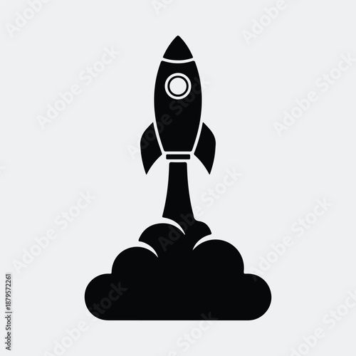 Silhouette rocket launching with smoke trail representing business startup vector illustration