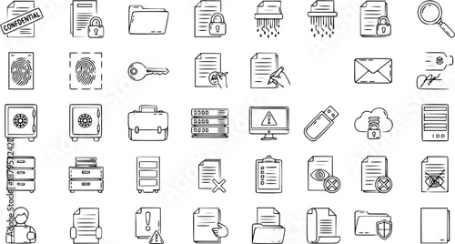 Data Security  Confidentiality: Hand-Drawn Icon Set
