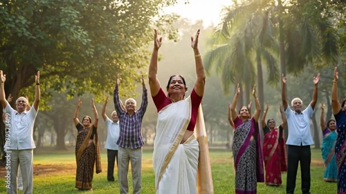 Wallpaper Mural Group of Senior Citizens Practicing Yoga in a Green Park for Healthy Lifestyle and Wellness with Torontodigital.ca