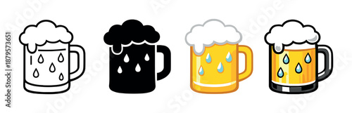 Four beer icons in various styles and colors on gradient background