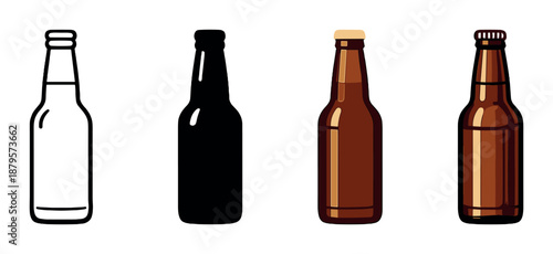 Four beer bottles: glowing and shadowed variations on dark background