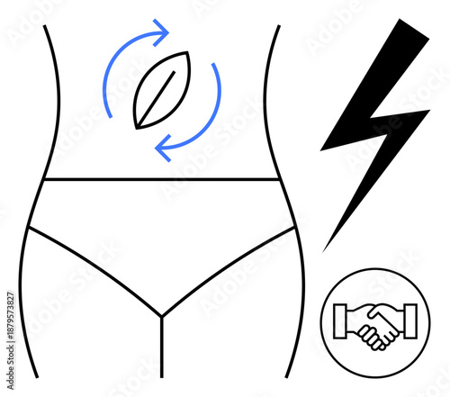 Digestive health focus. Digestive health ed with body outline, leaf symbol, and circular arrows. Digestive health connects nutrition, natural balance, and vitality. For wellness, fitness energy