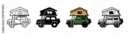 Off-road suv icons with rooftop tents on gradient background