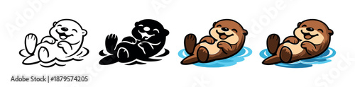 Cute cartoon otters relaxing in water with different color variations