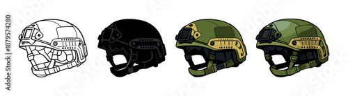 Futuristic military helmets design evolution in various colors