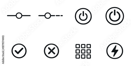 Dark mode user interface icons with power and navigation symbols