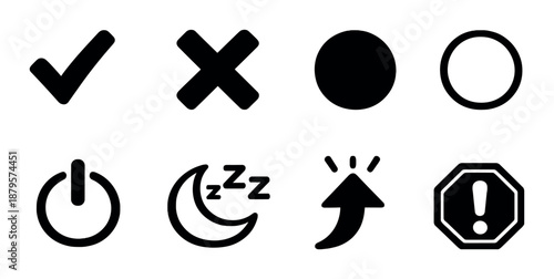 Simple black icons for user interface design on dark background