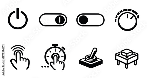 Set of digital control icons including power, toggle, and slider symbols