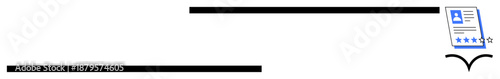 A document with a star rating floats above open folder. Ideal for document management, storage, saving files, user experience, content categorization, organization. Simple flat metaphor