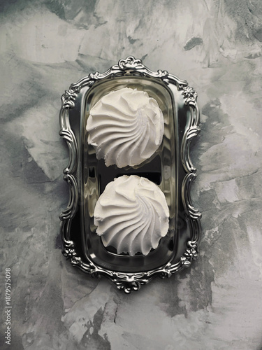 Vanilla marshmallows on a silver tray