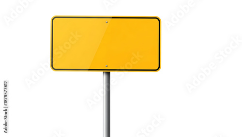 Blank yellow road sign on a metal pole