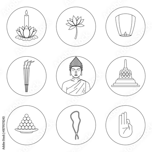 Set of Vesak element vector. Design for Vesak Day celebration