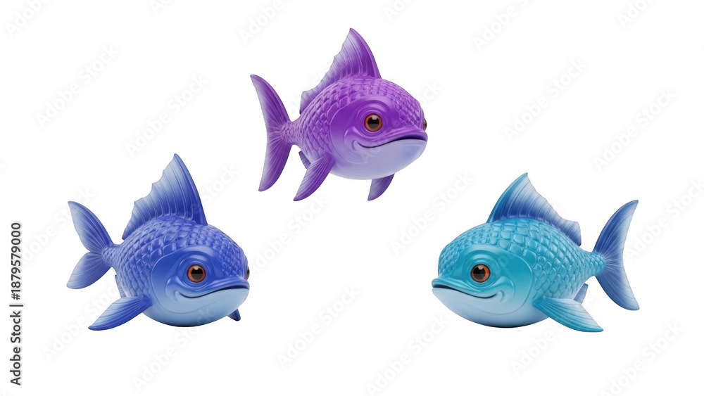Fototapeta premium Three cartoon fish, isolated on transparent background