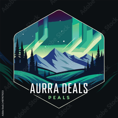 A magical minimalist flat vector illustration of an aurora light wave showing northern lights for travel deals isolated on a white background for sky and nature concept design projects.