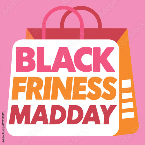 A busy minimalist flat vector illustration of a black friday shopping bag for madness and sale concepts isolated on a white background for retail and commerce related design projects today.