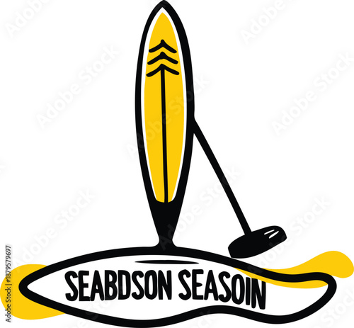 A calm minimalist flat vector illustration of a blue paddleboard for season and lake water concepts isolated on a white background for fitness and outdoor adventure related design projects.