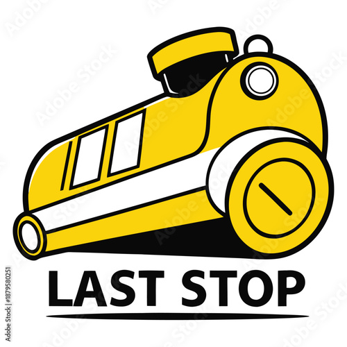 A loud minimalist flat vector illustration of a bright yellow train whistle for arrival and travel concepts isolated on a white background for transport and station related design projects.