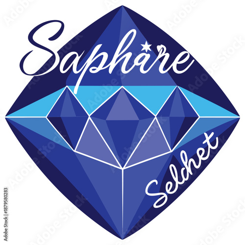 A stunning minimalist flat vector illustration of a brilliant sapphire facet for luxury jewelry and premium concepts isolated on a white background for fashion and accessory design.