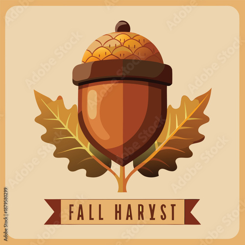 A natural minimalist flat vector illustration of a brown acorn with an oak cap for fall harvest concepts isolated on a white background for autumn and forest related design projects.