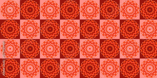 Wallpaper Mural Seamless mandala floral pattern featuring intricate geometric circular ornaments in warm red tones. The repeating tile design creates a bold and energetic atmosphere, ideal for textile and fabric  Torontodigital.ca
