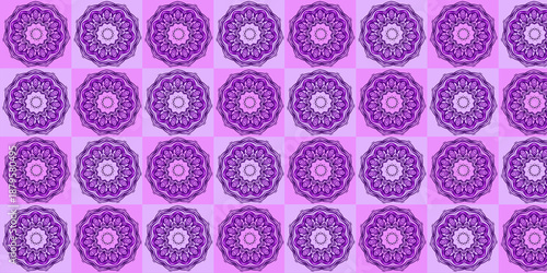 Wallpaper Mural Purple seamless mandala floral pattern featuring intricate geometric ornaments and decorative details. This repeating design offers a rich and artistic look, suitable for textile prints, wallpaper Torontodigital.ca