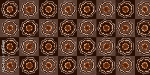 Wallpaper Mural Elegant seamless mandala geometric pattern featuring decorative floral ornaments in warm brown tones on a dark background. This repeating design is perfect for luxury textile prints, wallpaper Torontodigital.ca
