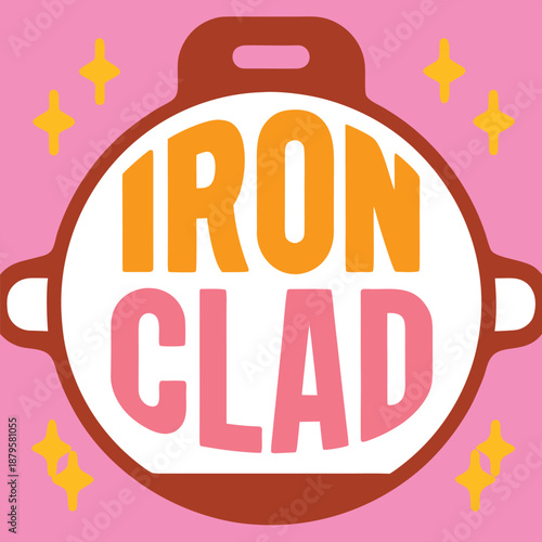 Minimalist flat vector illustration of a cast iron skillet for iron clad cookware quality concepts isolated on a white background for kitchen and culinary design projects today.