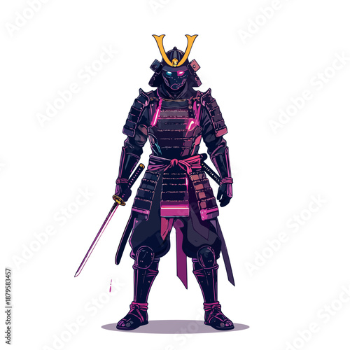 Cyberpunk Samurai Portrait with Neon Pink Highlights