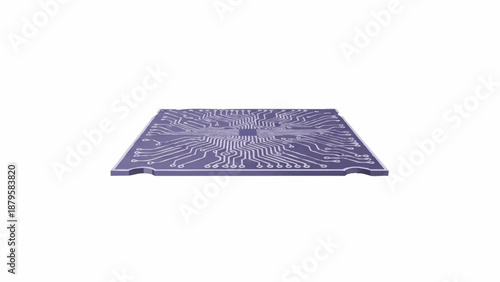 A detailed close-up view of a purple circuit board with intricate pathways, showcasing the complexity of electronic components and technology