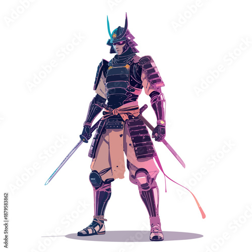 Detailed Purple Cyberpunk Samurai Warrior Full Body