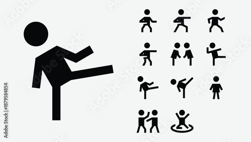 Karate fighter and athlete icons set