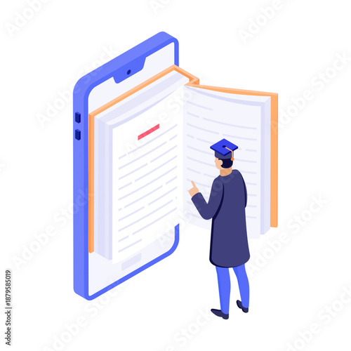 An isometric style icon showing an online lecture