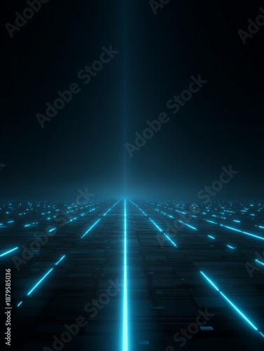 Futuristic Neon Lines: A mesmerizing perspective of endless neon lines, emitting a cool cyan glow across a seemingly infinite plane, creating an atmosphere of technological marvel.