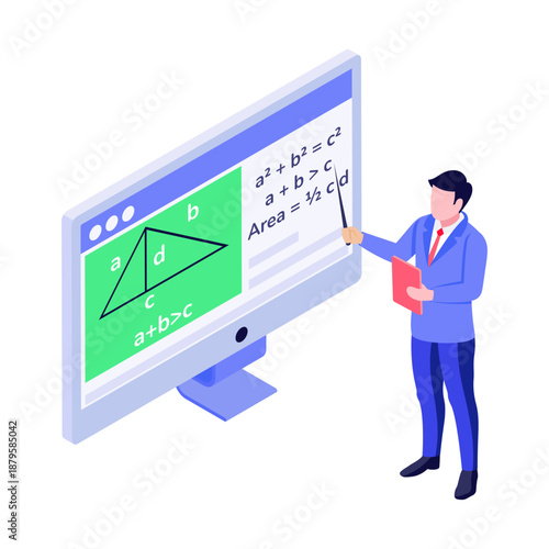 An isometric style icon showing an online lecture